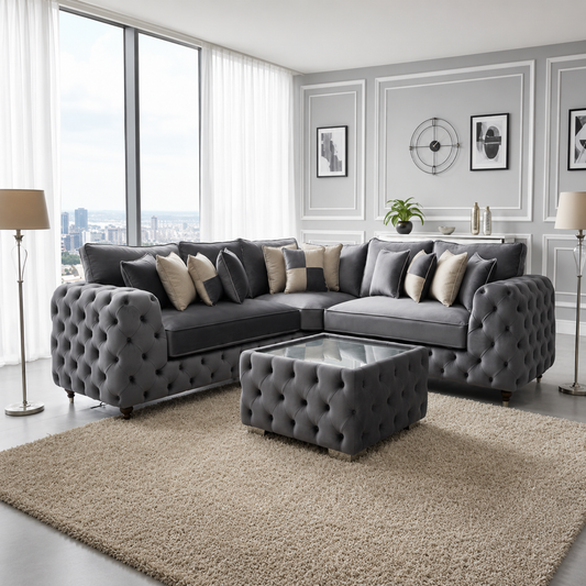 Metro Royale Ashton Chesterfield Corner Sofa in Plush Velvet Fabric