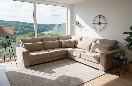 Haven Sofa in Beige Plush Velvet Fabric