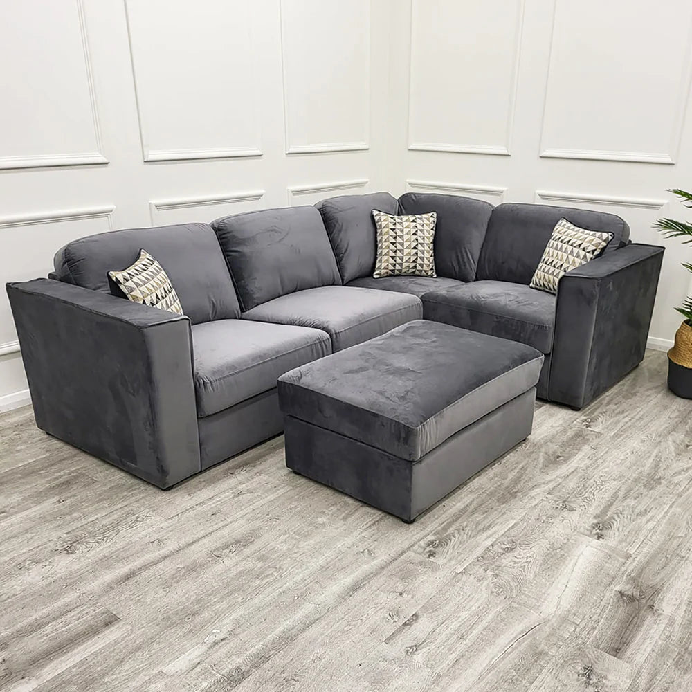 Hudson 4 Piece Corner Sofa in Plush Velvet With Foot Footstool