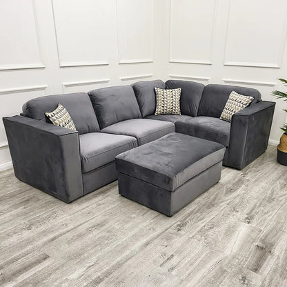 Hudson 4 Piece Corner Sofa in Plush Velvet With Foot Footstool