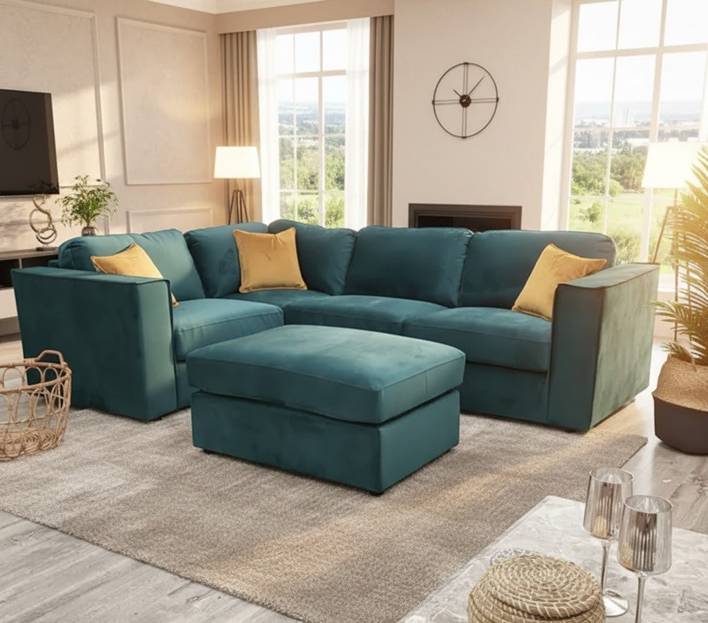 Hudson 4-Piece Modular Velvet Corner Sofa – Stylish & Spacious Seating (4-Piece)