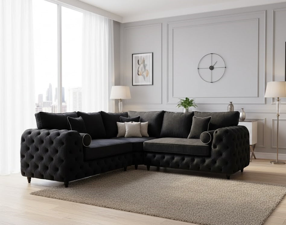 Hugo Chesterfield Corner Sofa in Plush Velvet Fabric