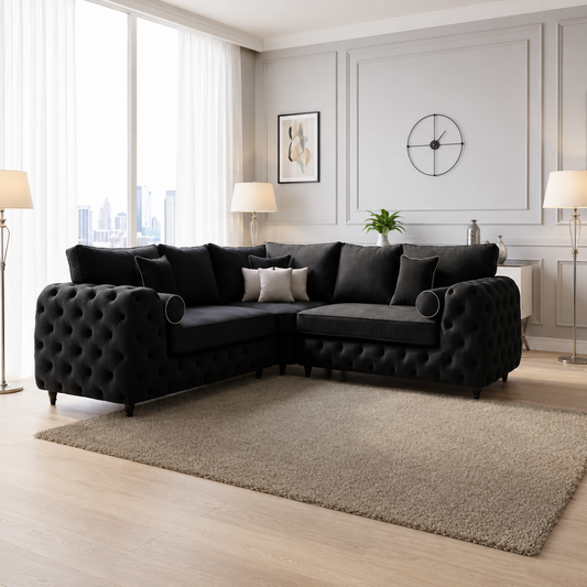 Hugo Chesterfield Corner Sofa in Plush Velvet Fabric