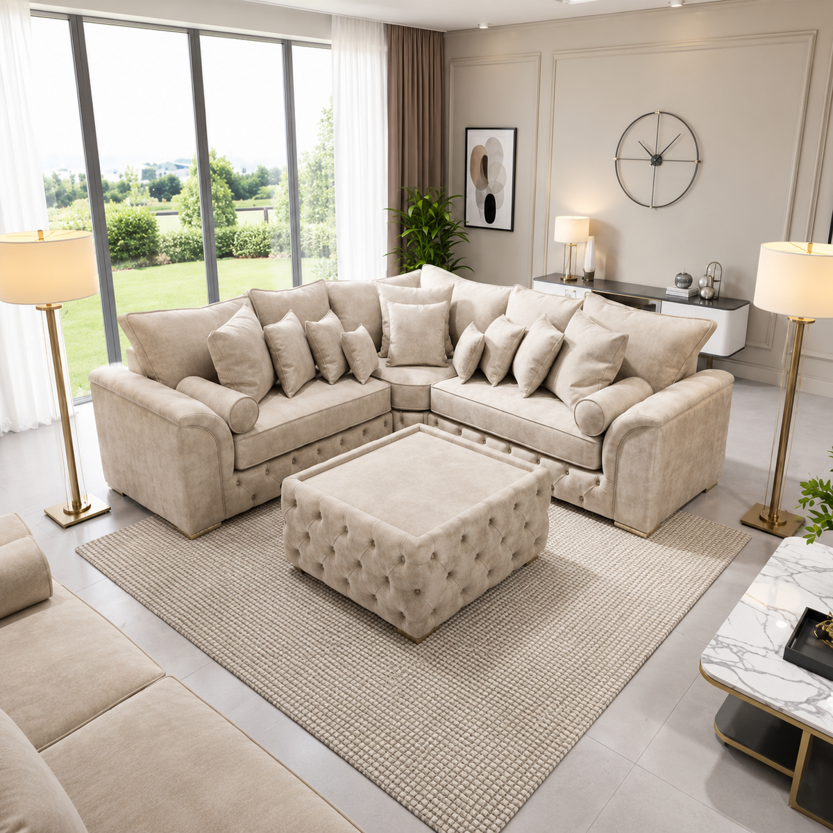Elice Chesterfield 2C2 Corner Sofa with Coffee Table