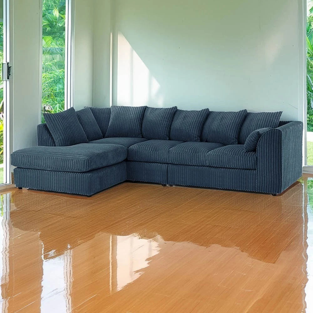 Alice Corner 5 Seater Modern Jumbo Cord Left/Right Hand L Shape Sofa Suite Foot Stool