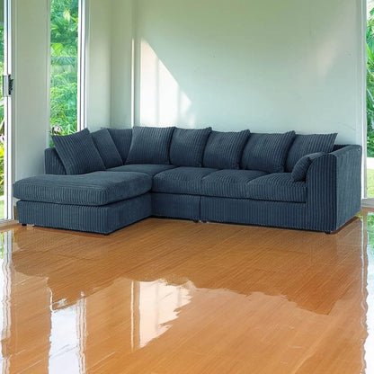 Alice Corner 5 Seater Modern Jumbo Cord Left/Right Hand L Shape Sofa Suite Foot Stool