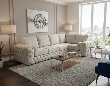 Lampy Chesterfield Corner Sofa High Cushions Plush Velvet L Shaped Sectional Sofa for Living Room