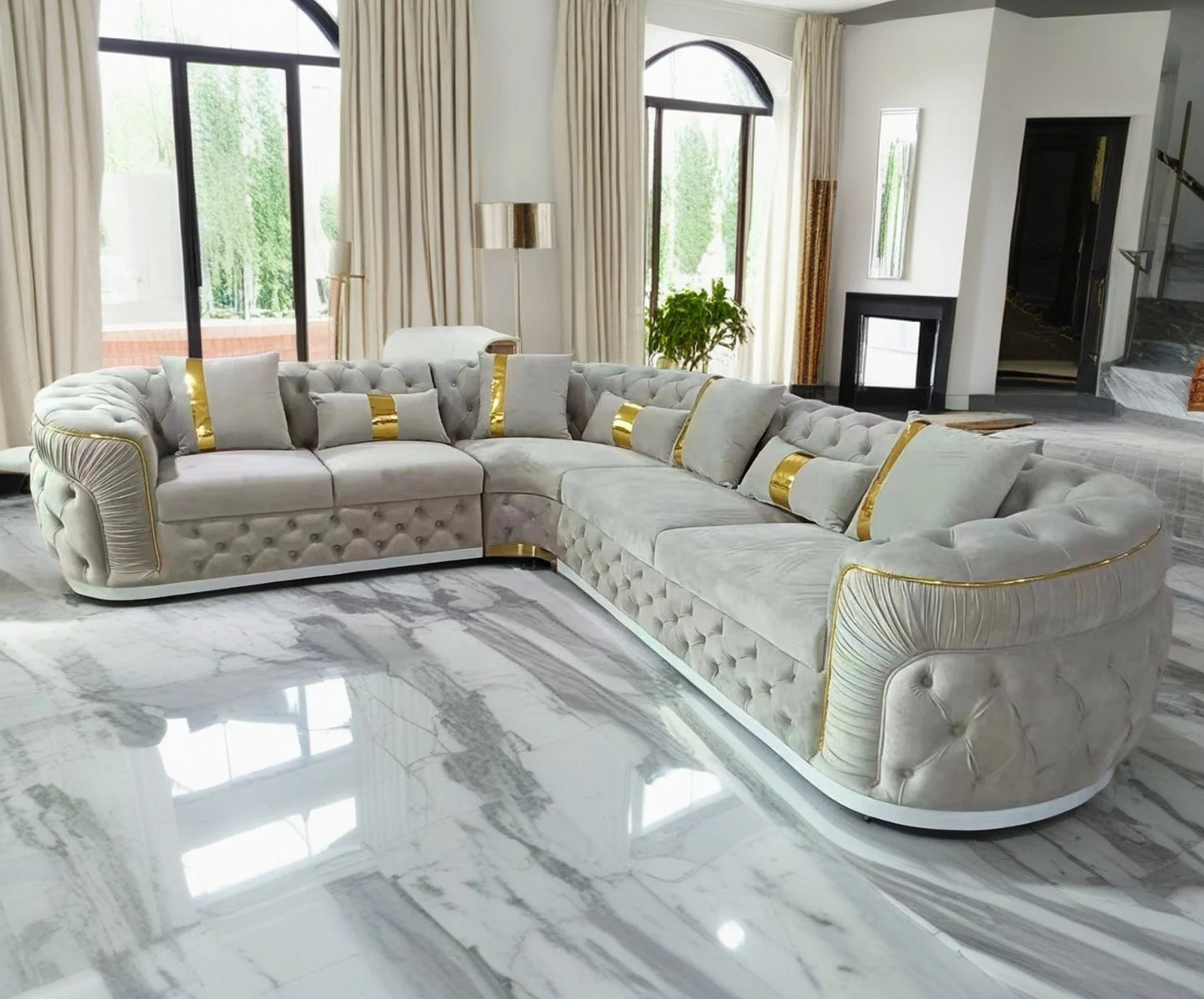 Lena L Shape Chesterfiled Sofa In Luxury Velvet