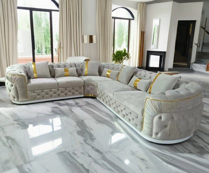 Lena L Shape Chesterfiled Sofa In Luxury Velvet