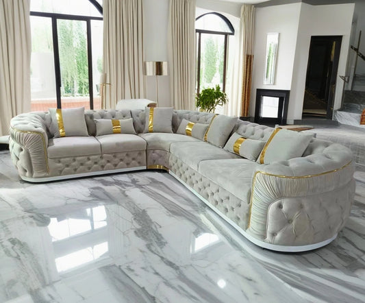 Lena L Shape Chesterfiled Sofa In Luxury Velvet