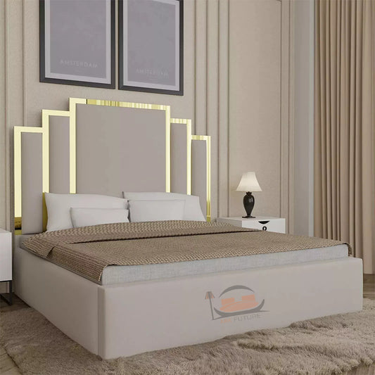 Leo Bed Frame With Stylish Headboard With Golden Border