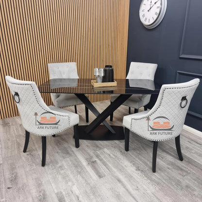Bentley Luxury Velvet Dining Chairs – Black Legs, Lion Knocker