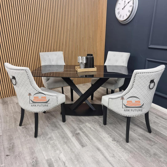 Bentley Luxury Velvet Dining Chairs – Black Legs, Lion Knocker
