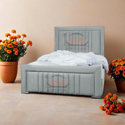 Dean Sand Upholstered Bed Frame – Modern Design, Sturdy Wood, Padded Headboard