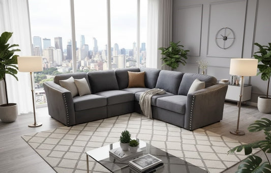 Lincoln 4-Piece Modular Corner Sofa, Velvet Upholstery, Spacious Seating.