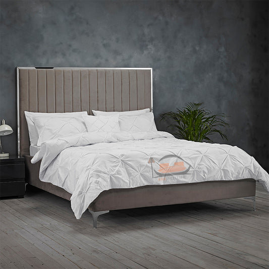Lucas Panel Bed With Silver Border