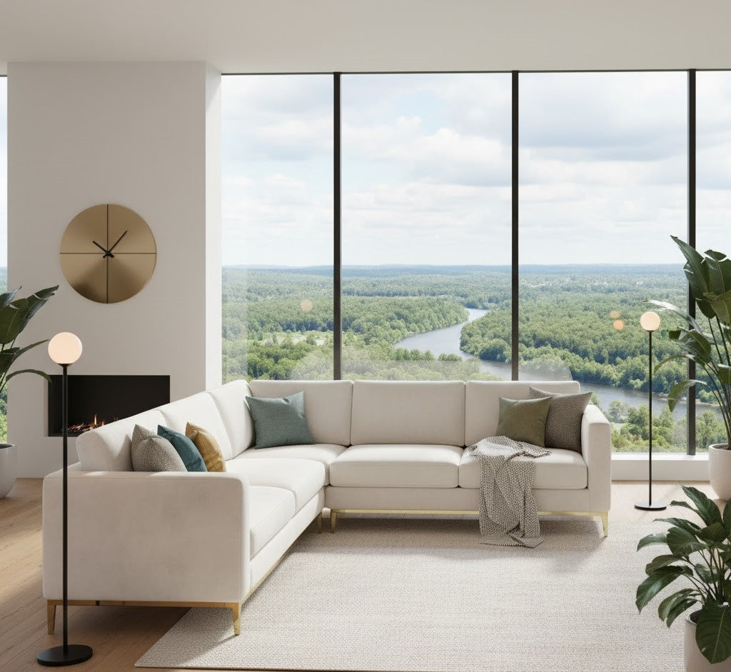Lunor Modern L-Shaped Sofa In Plush Velvet Fabric