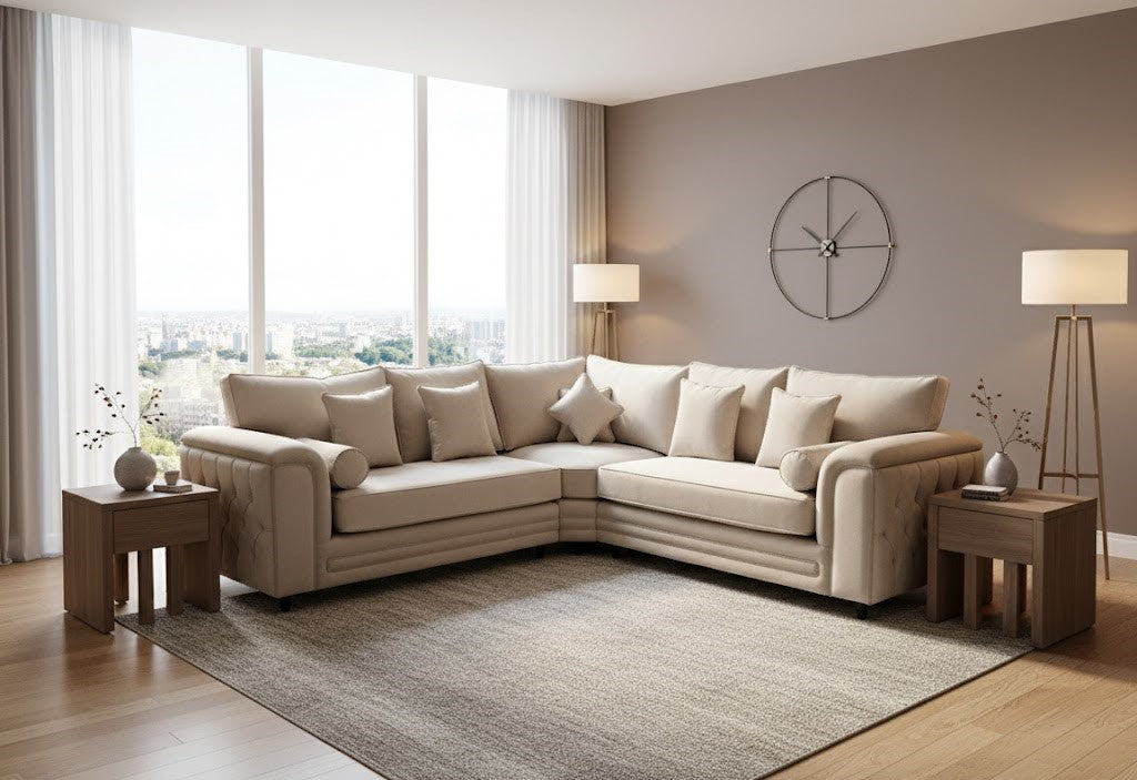 Martin Chesterfield 5 Seater Corner Sofa in Plush Velvet Fabric