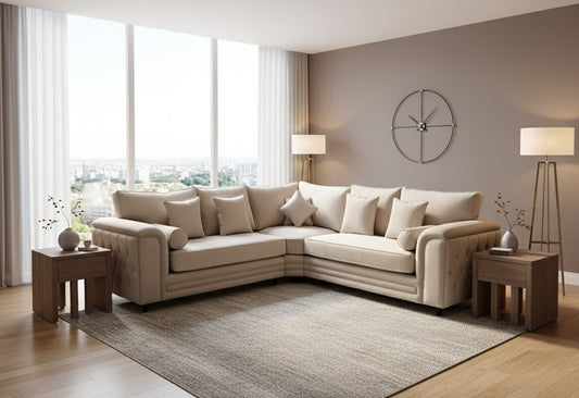 Martin Chesterfield 5 Seater Corner Sofa in Plush Velvet Fabric