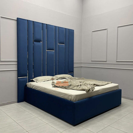 Matrix Upholstered Bed With High Headboard with Golden Stripes