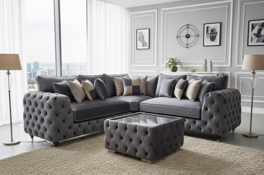 Metro Royale Ashton Chesterfield Corner Sofa in Plush Velvet Fabric