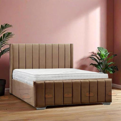 Amelia Panel Wing Ottoman Bed Frame – Upholstered Storage Bed with Gas Lift