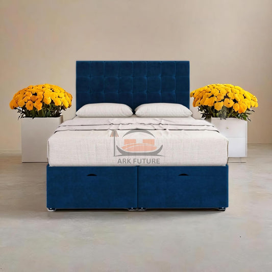 Sloomy Plush Fabric Ottoman Bed Frame with 26" Headboard and Storage