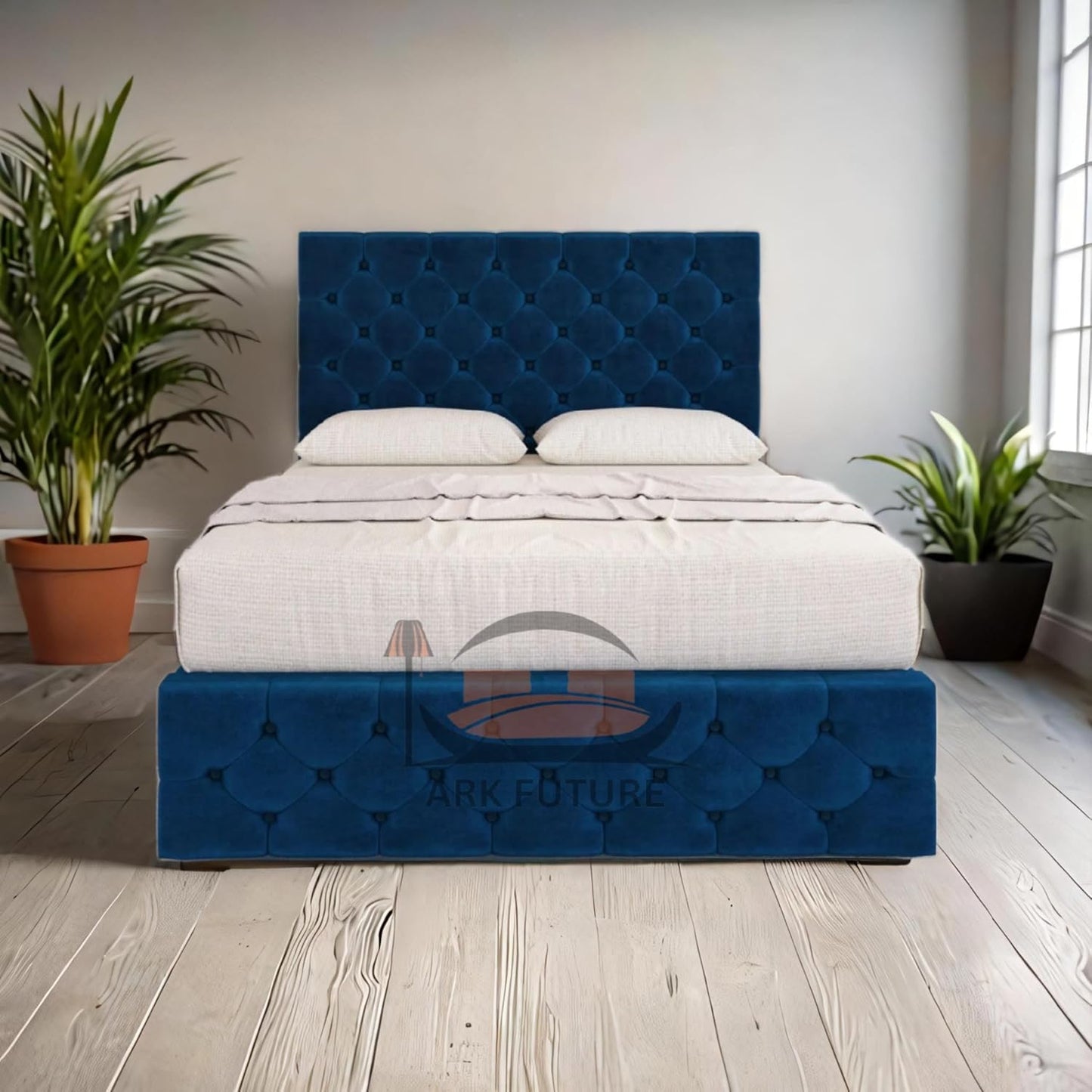 Regal Tufted Velvet Bed Frame with Footend Storage Drawers
