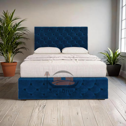 Regal Tufted Velvet Bed Frame with Footend Storage Drawers