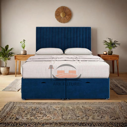 Sleek Ottoman Plush Fabric Bed Frame with Storage