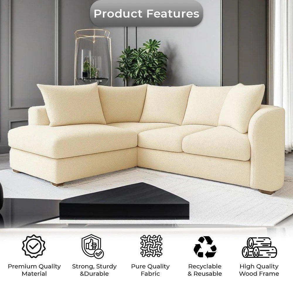 Newcroft Soft L-Shaped Modern Lounge Sofa In Boucle Fabric