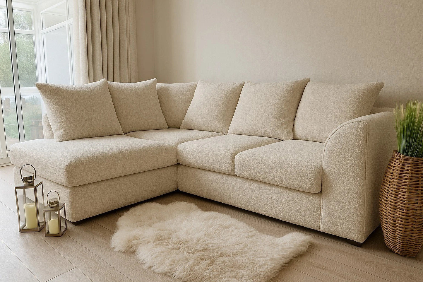 Newcroft Soft L-Shaped Modern Lounge Sofa In Boucle Fabric