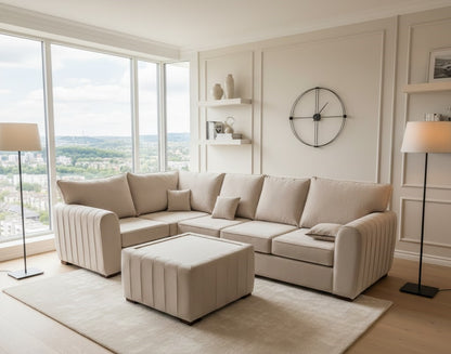 Nicoletti L Shape Sofa in Plush Velvet Fabric