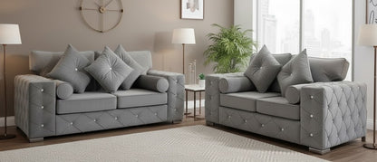 Silver Chesterfield Sofa Three Plus Two Seater