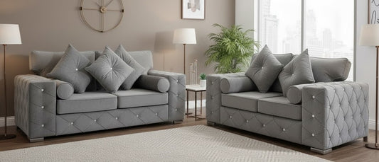 Silver Chesterfield Sofa Three Plus Two Seater