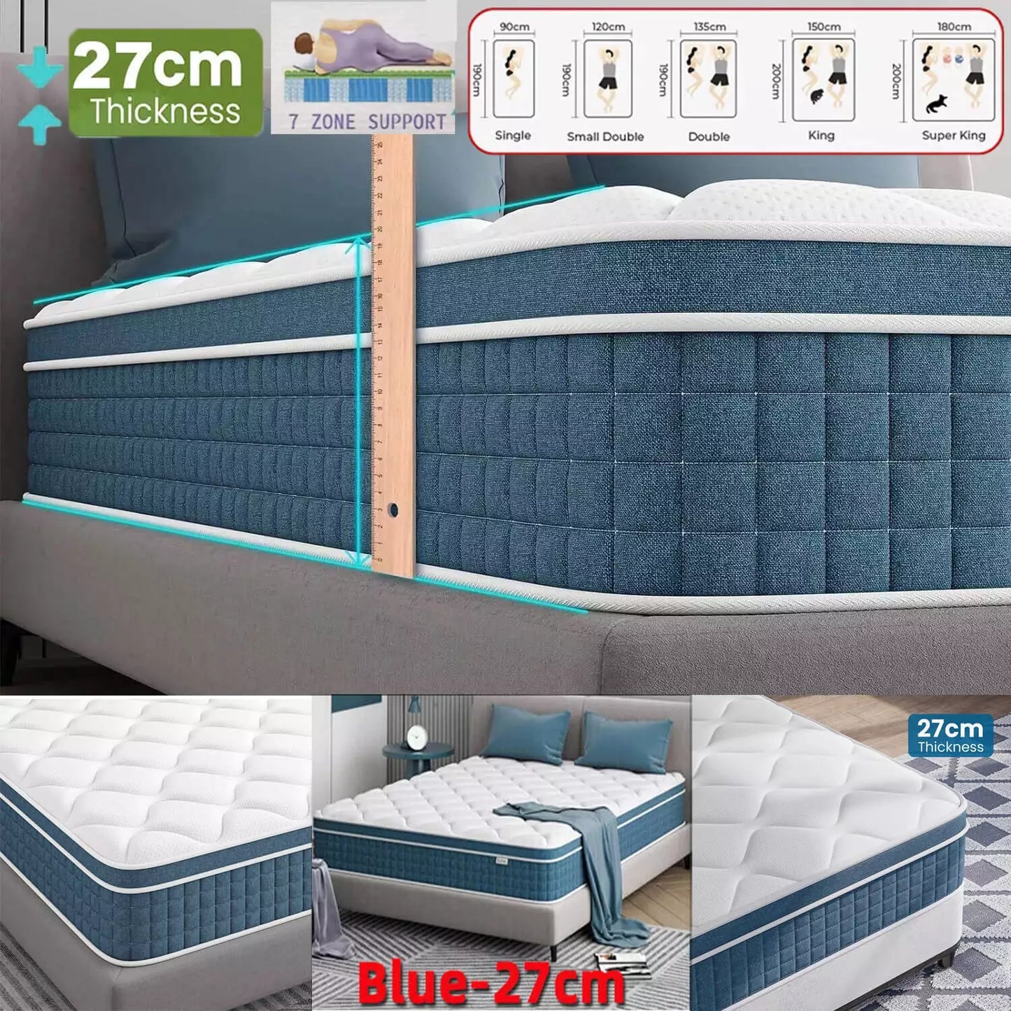 LUXURY ORTHOPAEDIC POCKET 4000 SPRUNG MATTRESS 3FT 4FT6 5FT KING SIZE