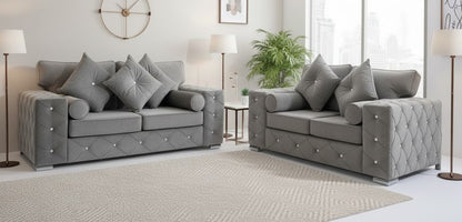 Grey Chesterfield Sofa in Plush Velvet 3 + 2