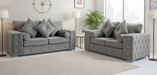 Grey Chesterfield Sofa in Plush Velvet 3 + 2