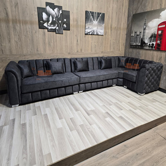 Oxford Black Plush Upholstered Sofa
