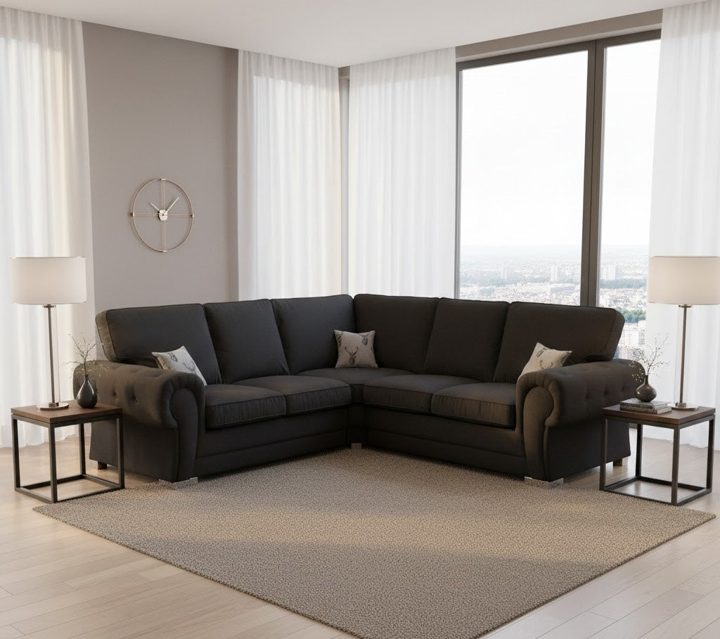 Patron Corner 5 Seater Sofa in Plush Velvet Fabric