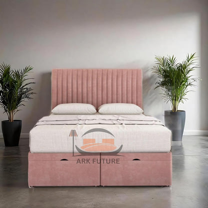 Sleek Ottoman Plush Fabric Bed Frame with Storage