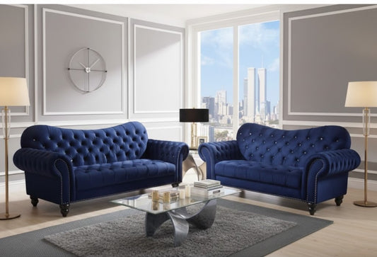 Siena Italian Chesterfield 2 Seater & 3 Seater Blue Velvet Sofa Set