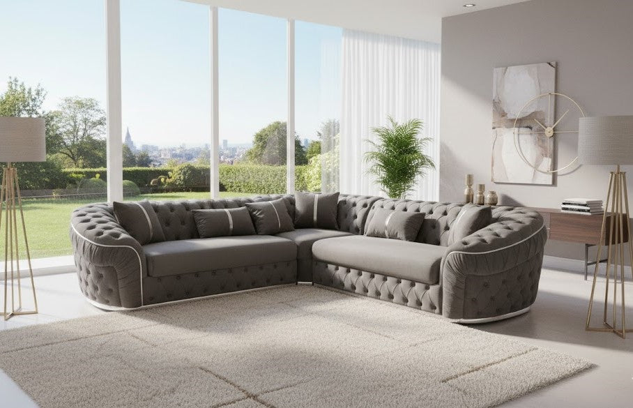 Stratum Ambassador L Shape Sofa in Plush Velvet Fabric