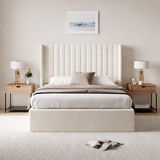 Alistair Wingback Cream Gas Lift Ottoman Bed Frame