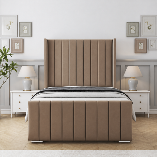 Hazel Panel Wingback Upholstered Bed Frame