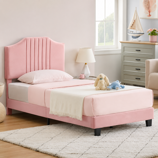 Aloe Pink Kids Bed in Pink Plush Fabric