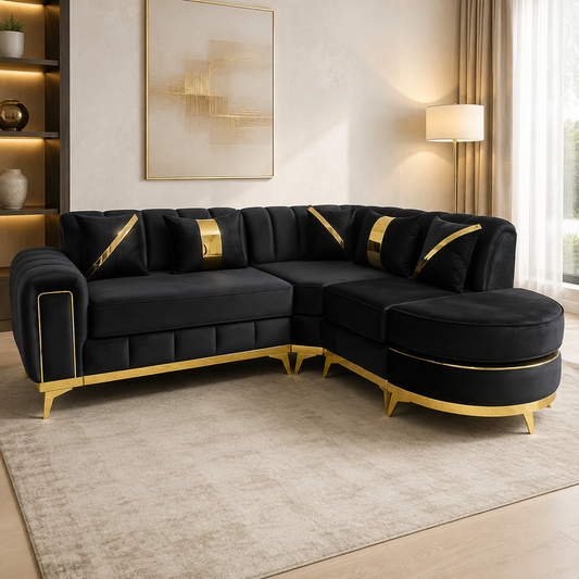 Richmond Upholstered Sofa in Black Plush Fabric