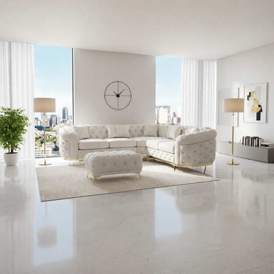Kensington Chesterfield White Plush Velvet Fabric Sofa