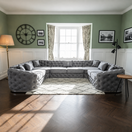 Alford U Shape Ambassador Sofa In Plush Velvet Fabric