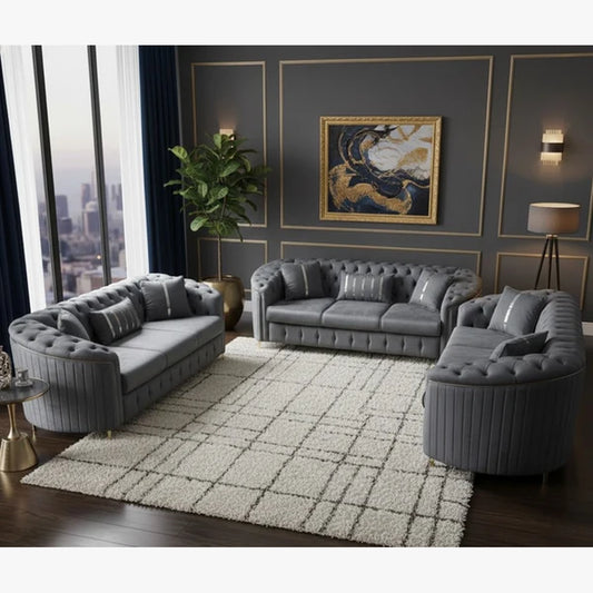 The Maple Merge Chesterfield Style Sofa Set In Plush Velvet Fabric